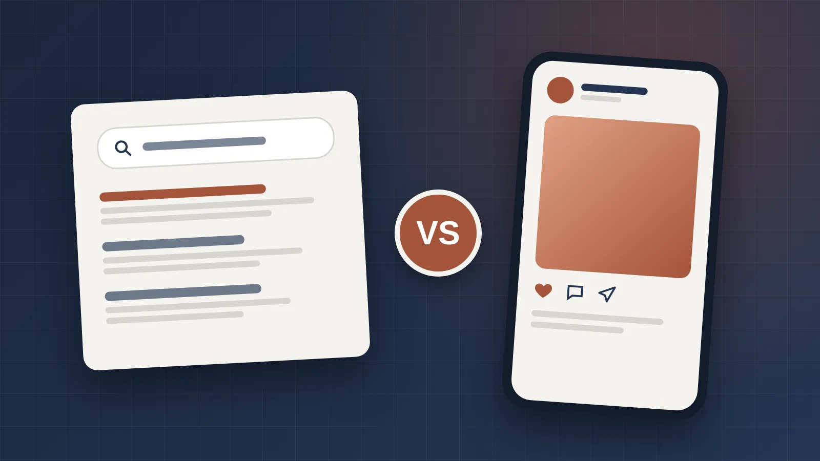 Illustration of search results versus a social media feed on a phone